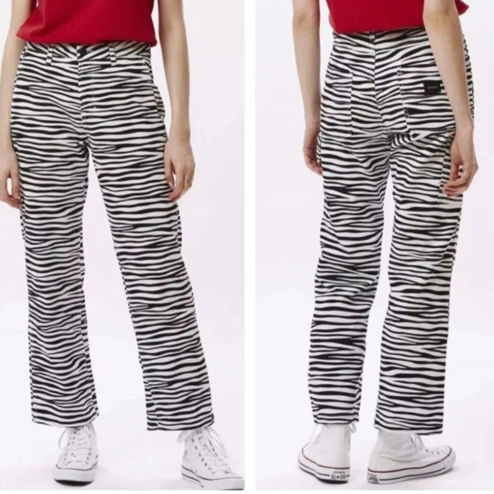 OBEY‎ Worldwide Zebra Print Pants Size 27 – High Rise Straight Leg 100% Cotton